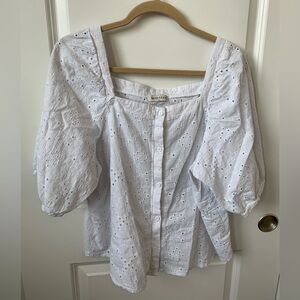 White Eyelet Button-Up Blouse